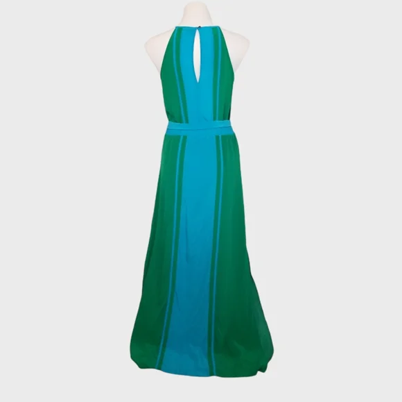 JayGodfry | Blue and Green Color Block Silk Maxi Dress - Picture 3 of 7
